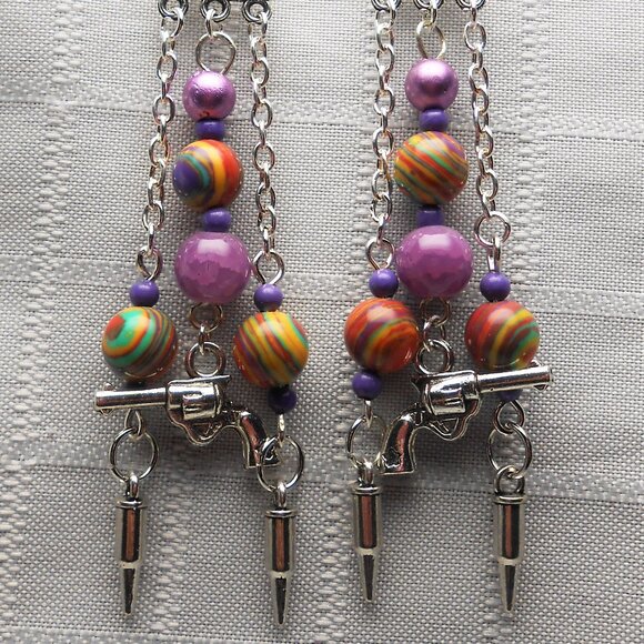 No. 13 Handmade earrings with Tibetan silver 3D revolvers charms - Picture 1 of 2